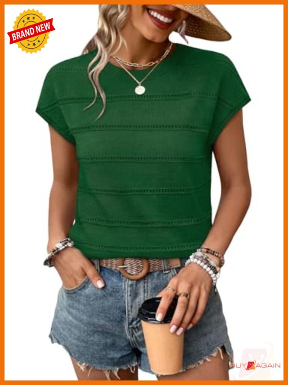 Womens Lightweight Knit Cap Sleeve Hollow Out Scoop Neck Top Blouse